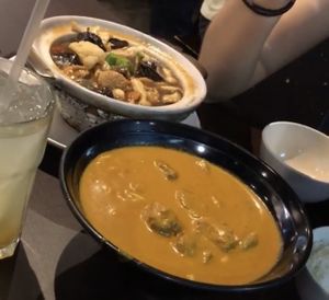 curry ramen, claypot mixed mushroom with chicken cube and honey yuzu 👍🏻👍🏻👍🏻 at Divine Realm 天运素食园 in Northeast Singapore