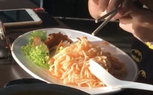 tomato/ketchup noodles (forgot name) at Divine Realm 天运素食园 in Northeast Singapore