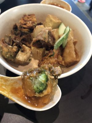 rojak $5 for 4pc - broccoli, fritter, beancurd skin, taukwa 👍🏻👍🏻👍🏻 at Divine Realm 天运素食园 in Northeast Singapore