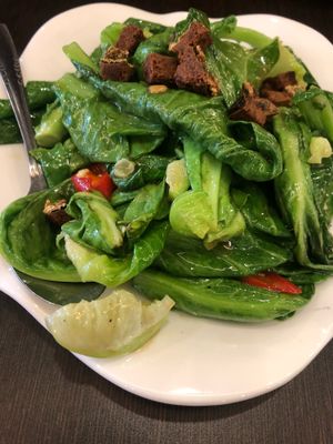 Salted Fish Kai Lan at Greenland Vegetarian Restaurant 菩提林 in Northeast Singapore