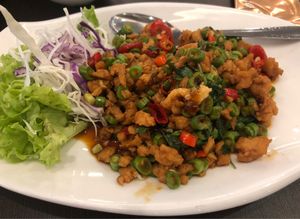 Veg Minced Pork with Basil Leave at Greenland Vegetarian Restaurant 菩提林 in Northeast Singapore