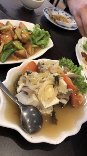 teochew style steamed cod 👍🏻 at Greenland Vegetarian Restaurant 菩提林 in Northeast Singapore
