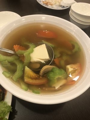 bitter gourd soup (small) $6 👍🏻👍🏻👍🏻 at Greenland Vegetarian Restaurant 菩提林 in Northeast Singapore