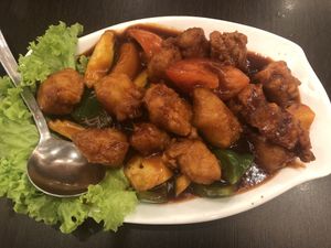 sweet and sour pork (small) $8 👍🏻👍🏻👍🏻 at Greenland Vegetarian Restaurant 菩提林 in Northeast Singapore