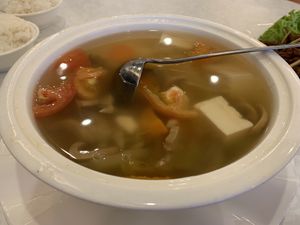 Salted toufu soup  at Greenland Vegetarian Restaurant 菩提林 in Northeast Singapore