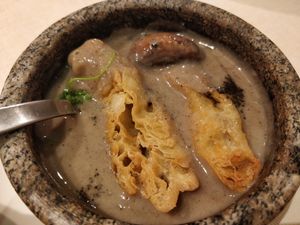 Mushroom Truffle Bisque served in Stone Pot 松露蘑菇汤 at Ling Zhi Restaurant 灵芝 - Orchard in Central Singapore