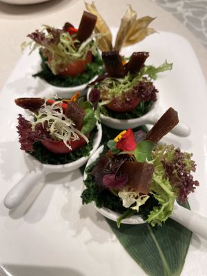 Tomato with Vegan Butcher Kitchen special bacon  at Ling Zhi Restaurant 灵芝 - Orchard in Central Singapore