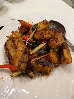 Stir fried eggplant with Gan Xiang sauce at  Ling Zhi Restaurant 灵芝 - Novena in Central Singapore