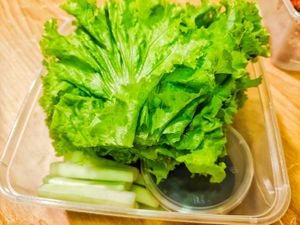 Veggie and sauce for mock suckling pig at Miao Yi 妙益素食楼 in Central Singapore