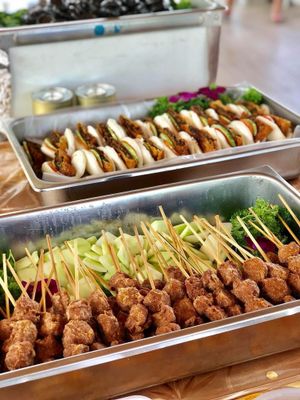 Catering - food on display  at Miao Yi 妙益素食楼 in Central Singapore