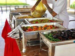 Catering - food on display at Miao Yi 妙益素食楼 in Central Singapore