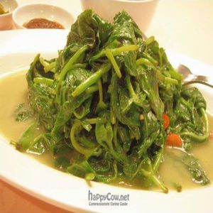 Non-spicy Version of Sambal Fan Shu Leaves @ S$9. Stir-fry with Fermented Beancurd - Delicious. at Miao Yi 妙益素食楼 in Central Singapore