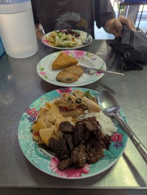 3 toppings rice meal with a vegan dish & tofu at Youta Jay Vegetarian Food in Ayutthaya