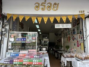 Just follow the vegetarian flags   at Aroi Vegetarian food - Arawy in Bangkok