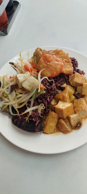 Massaman Curry on rice with veg and tofu at Aroi Vegetarian food - Arawy in Bangkok