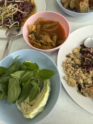 A soup and a “salad” and some other dishes   at Aroi Vegetarian food - Arawy in Bangkok