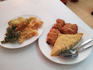 The lady just put all this stuff on these plates for me. at Aroi Vegetarian food - Arawy in Bangkok