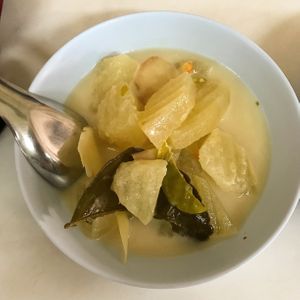 Tom Kha soup with Winter melon (too sweet) at Aroi Vegetarian food - Arawy in Bangkok