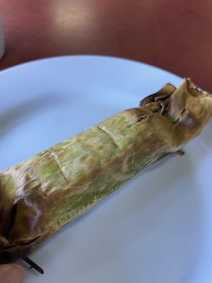 Banana leaf wrapped sticky rice  at Chamlong's / The Vegetarian Society Chatuchak in Bangkok