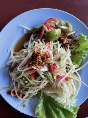 Best papaya salad I have had   at Chamlong's / The Vegetarian Society Chatuchak in Bangkok