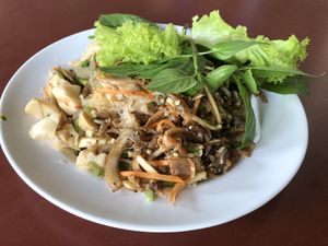 mushroom and banana blossom salad  at Chamlong's / The Vegetarian Society Chatuchak in Bangkok