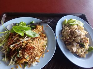 Pad Thai with tofu, veggies and rice  at Chamlong's / The Vegetarian Society Chatuchak in Bangkok