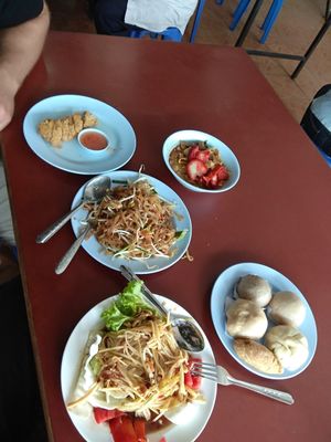Baos, Som Tam, Pad Thai, Khao Soy and chicken mock at Chamlong's / The Vegetarian Society Chatuchak in Bangkok