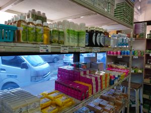 Amazing selection of natural shampoo and cosmetic at Chamlong's / The Vegetarian Society Chatuchak in Bangkok