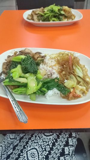 Rice with 3 toppings 65 bahts at Rabiengboon - MBK in Bangkok