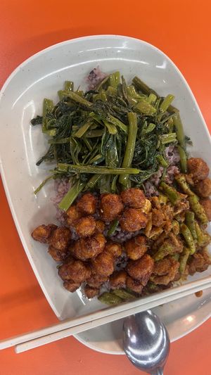 Rice + 3 toppings 65 bath  at Rabiengboon - MBK in Bangkok