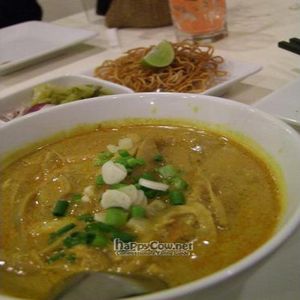 khao soi - typical noodle dish from northern thailand. cocunut sauce with lots of onion and garlic... delicious at Spa Foods - Ramkhamhaeng 71 in Bangkok