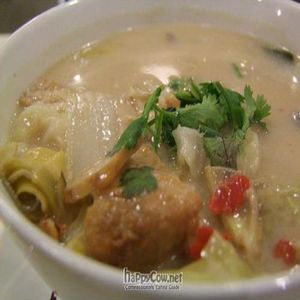 tom kha gai - real vegetarian coconut soup. amazing! this one has fake chicken in it which was pretty OK. (i'm not into fake meat generally) at Spa Foods - Ramkhamhaeng 71 in Bangkok