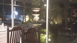 Garden fountain at The Vegetarian Cottage in Bangkok