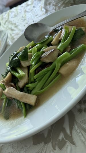 Chinese broccoli with salted fish  at The Vegetarian Cottage in Bangkok