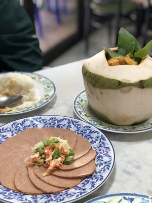 Coconut curry and vegan goose at Ruyi Vegetarian in Bangkok