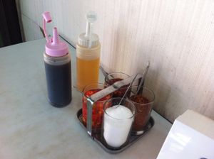 Condiments at Ruyi Vegetarian in Bangkok