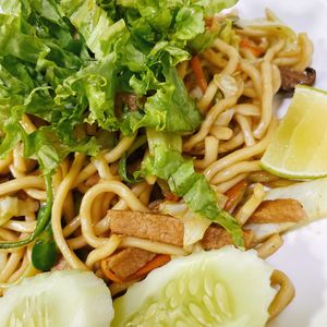 Ru yi fried noodles  at Ruyi Vegetarian in Bangkok
