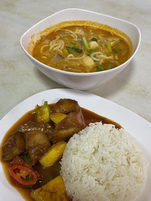 Tom yam with noodles and sweet and sour fish  at Ruyi Vegetarian in Bangkok