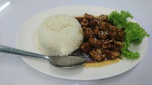 sweet chicken and rice - 50thb at Ruyi Vegetarian in Bangkok
