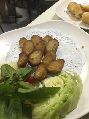 Fake sausage at Ruyi Vegetarian in Bangkok