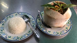 Spicy coconut curry with added rice.  at Ruyi Vegetarian in Bangkok