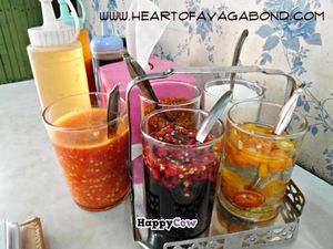 sauces at Ruyi Vegetarian in Bangkok