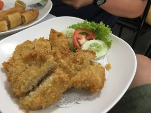 Fried “Chicken at Ruyi Vegetarian in Bangkok