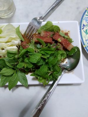 Mock bacon salad at Ruyi Vegetarian in Bangkok