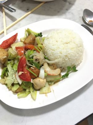 Stored veggies and added tofu  at Ruyi Vegetarian in Bangkok