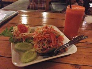 Papaya Salad and juice @ Aum, Chiang Mai at Aum in Chiang Mai