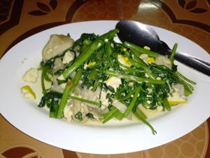 tofu and morning glory at Aum in Chiang Mai