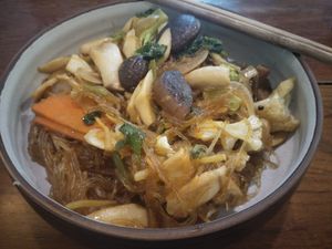 Baked mushrooms with glass noodles at Aum in Chiang Mai