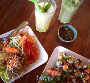 papaya salad & fresh spring rolls at Aum in Chiang Mai