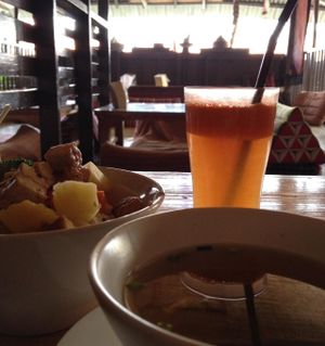 Veggie bowl with tempeh, miso soup and freshly pressed juice at Aum in Chiang Mai